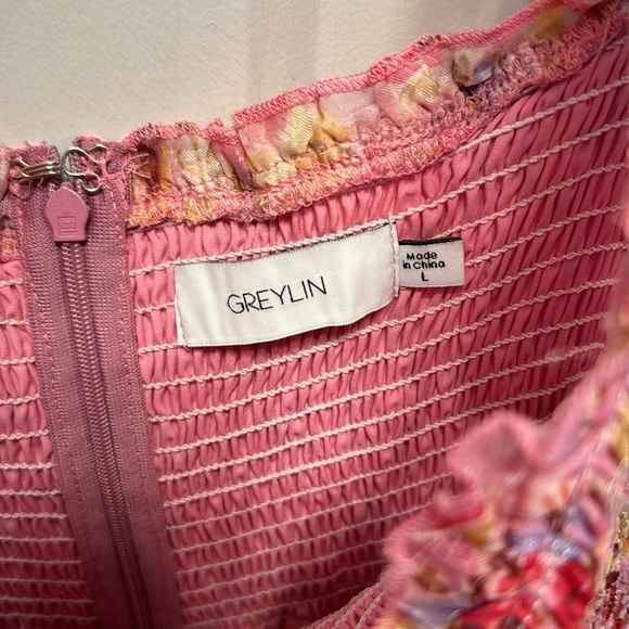 Greylin Daniela Smocked Burnout Chiffon Midi Dress is Bubble Gum - Picture 4 of 7